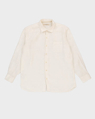 Vintage 90s Tommy Bahama White Long-Sleeve Oversized Linen Shirt - XL