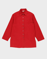 Vintage 80s Red Long-Sleeve Linen Shirt - L