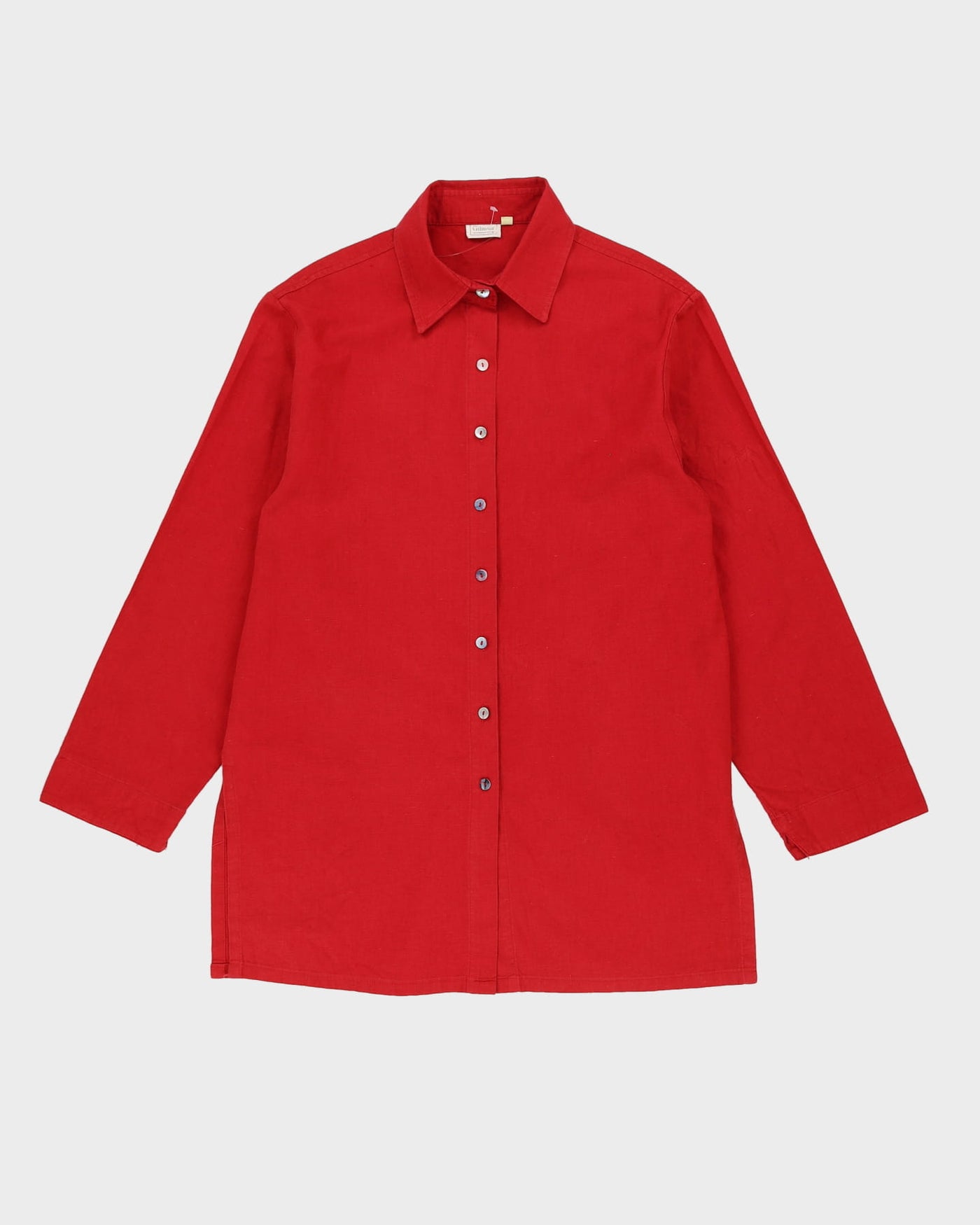 Vintage 80s Red Long-Sleeve Linen Shirt - L