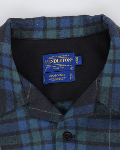 00s Pendleton Blue / Green Check Patterned  Virgin Wool Flannel Shirt - M