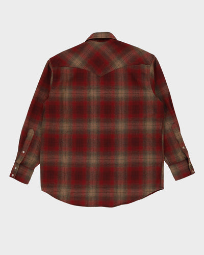 90s Pendleton Red Check Patterned Virgin Wool Flannel Shirt - L