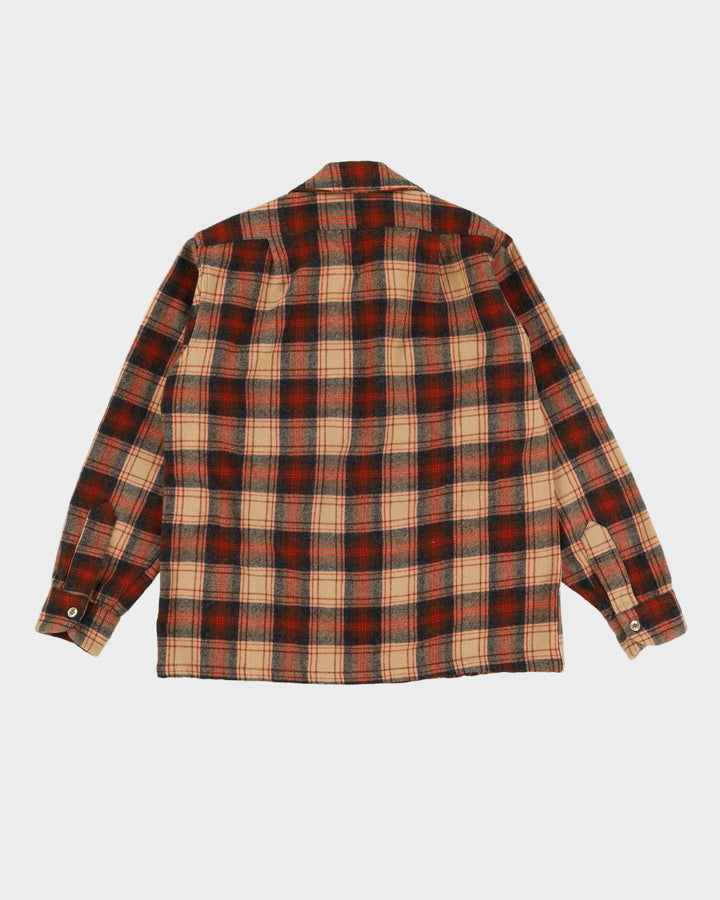 Vintage 60s / 70s Pendleton Beige / Red Check Patterned Virgin Wool Flannel Shirt - M