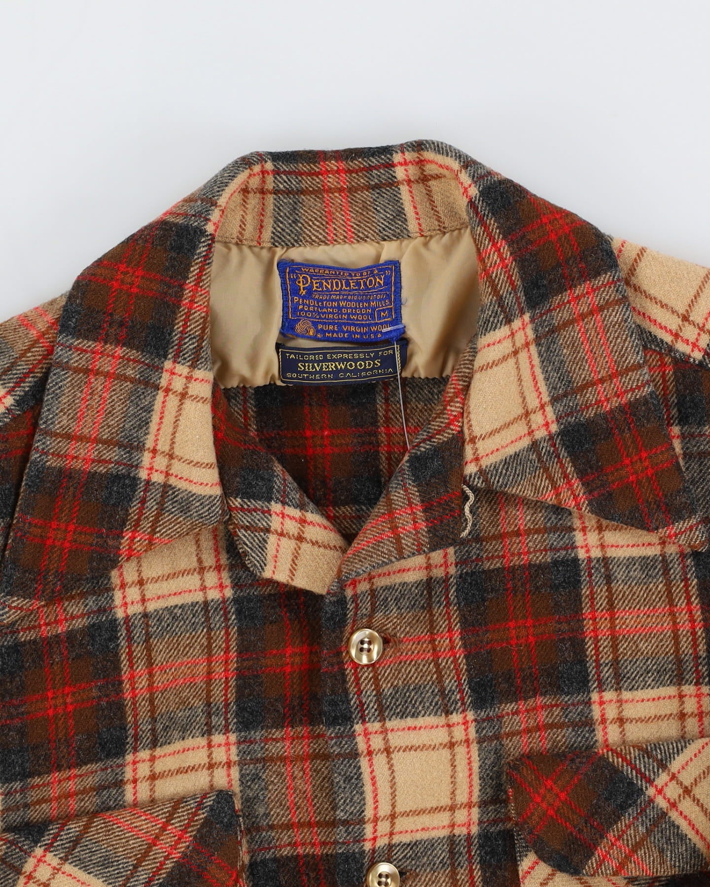 Vintage 60s / 70s Pendleton Beige / Red Check Patterned Virgin