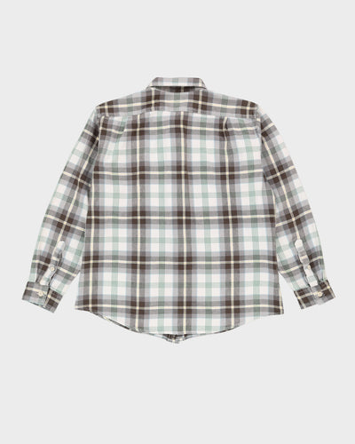 Eddie Bauer White / Grey / Green Check Patterned Flannel Shirt - L