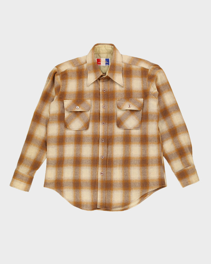 Vintage 70s Yellow Check-Patterned Flannel Shirt - L