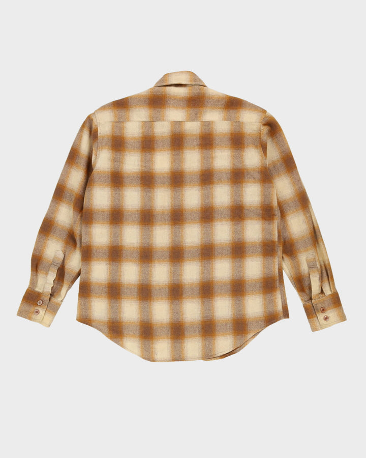 Vintage 70s Yellow Check-Patterned Flannel Shirt - L