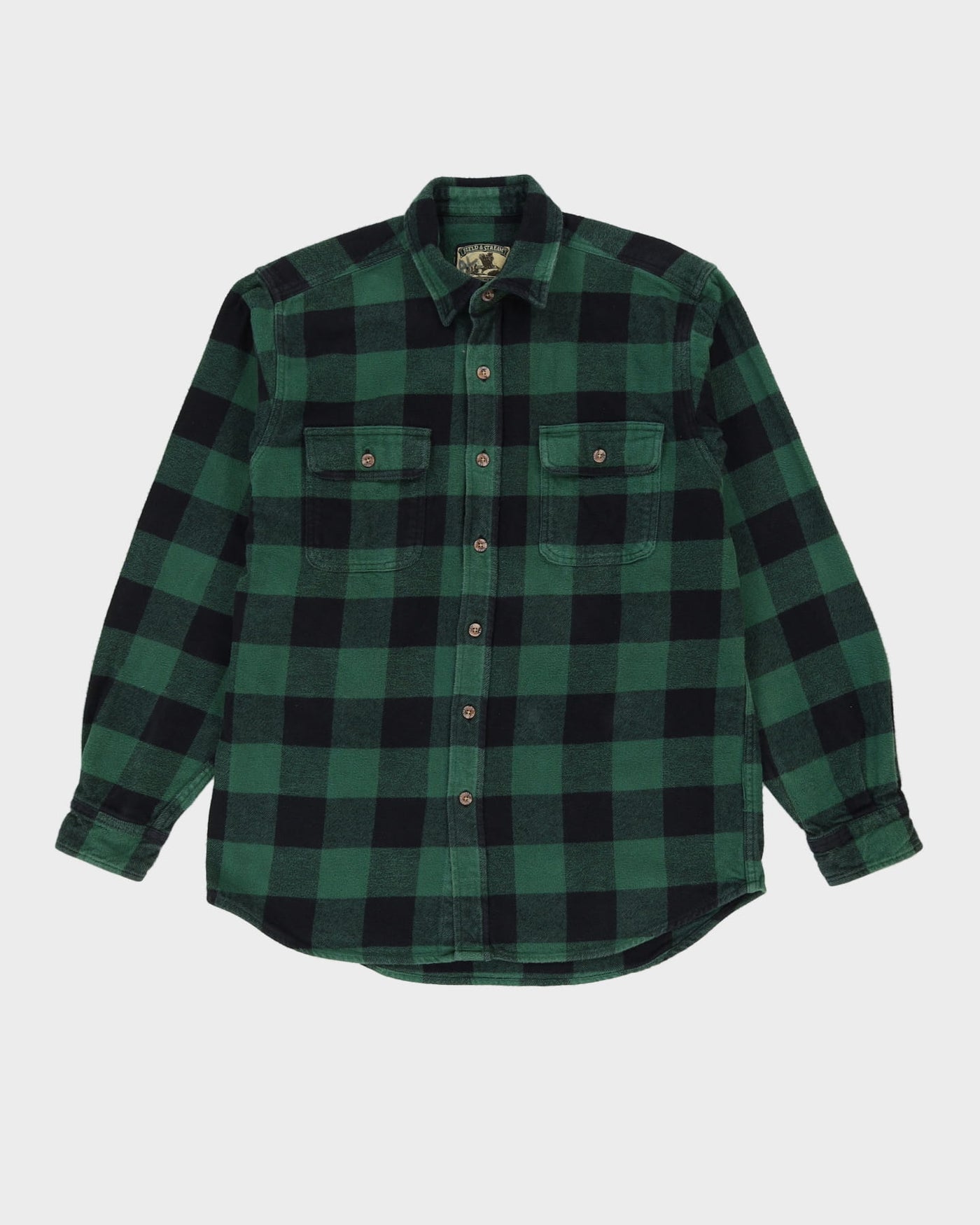 Vintage 90s Field & Streams Green Check Patterned Flannel Shirt - L