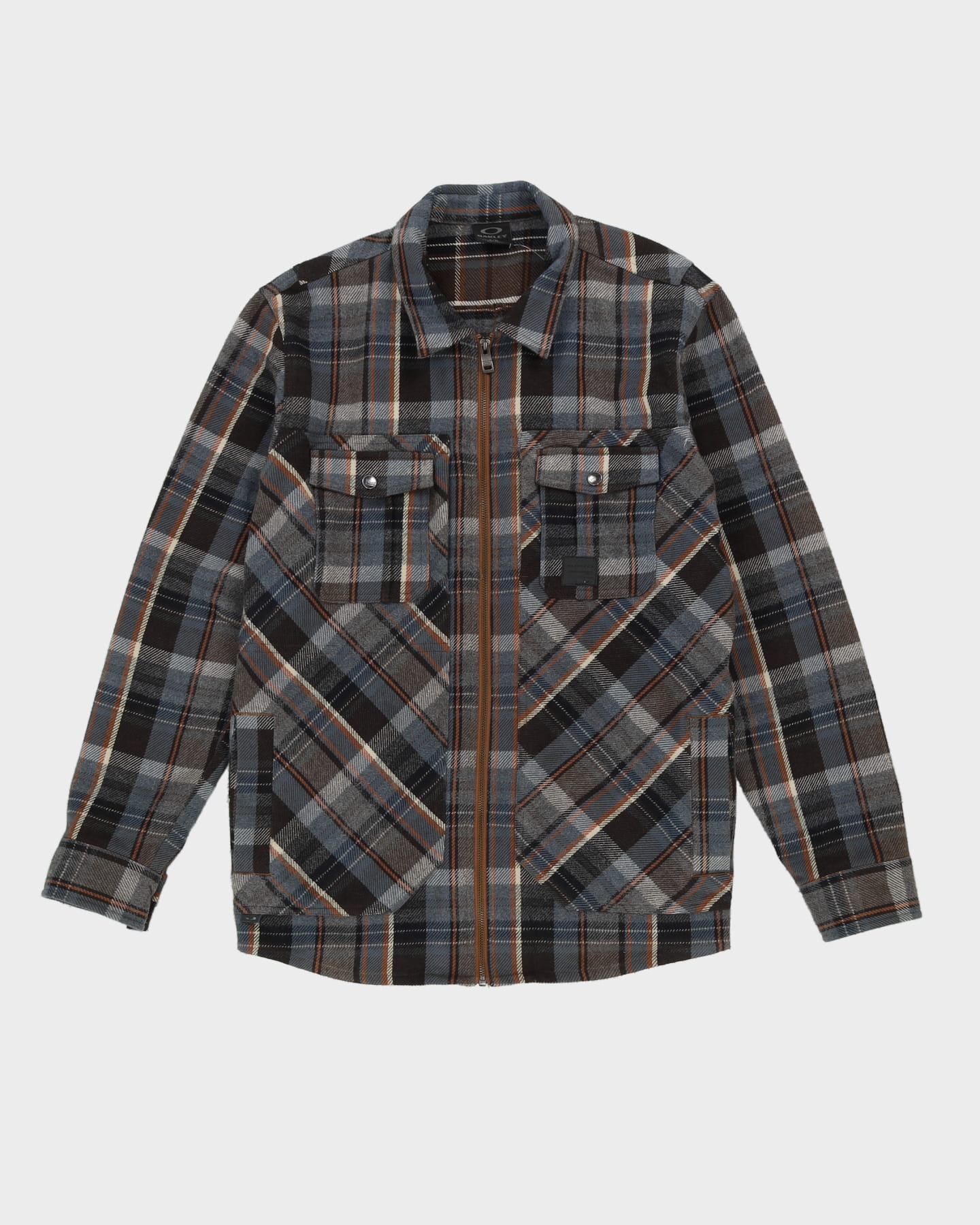 Oakley Blue Check Patterned Full-Zip Flannel Shirt - L