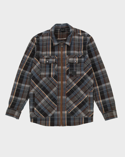 Oakley Blue Check Patterned Full-Zip Flannel Shirt - L