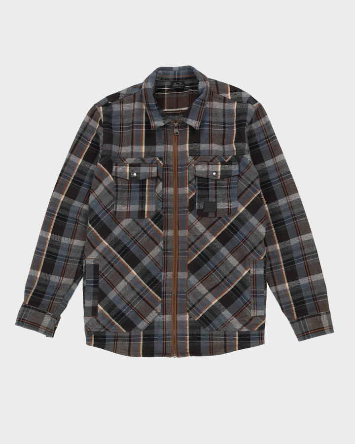Oakley Blue Check Patterned Full-Zip Flannel Shirt - L