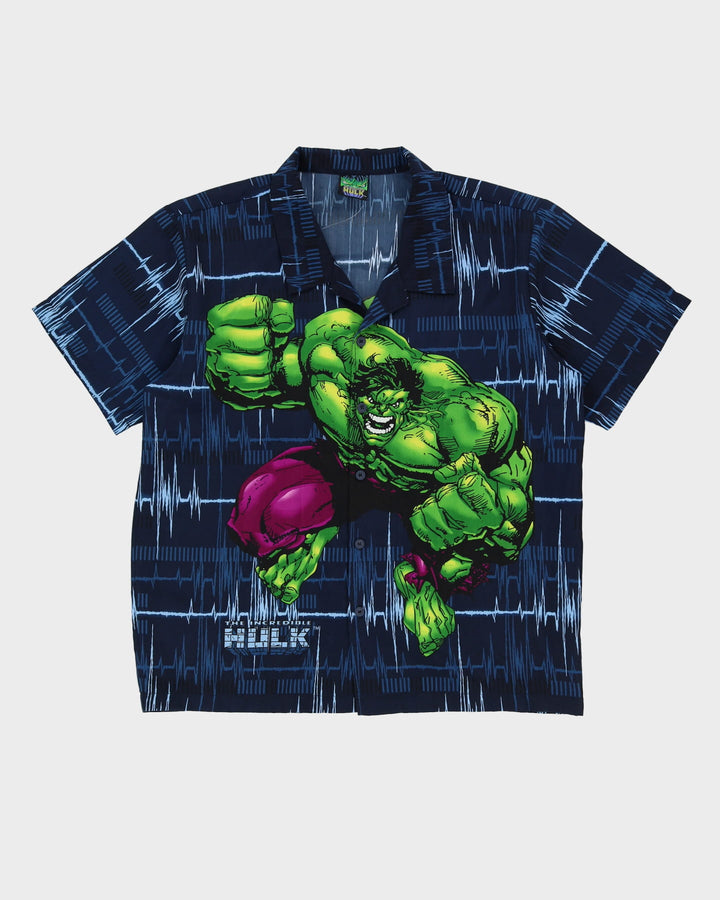 00s Y2K Hulk Marvel Blue / Green Short-Sleeve Shirt - XL