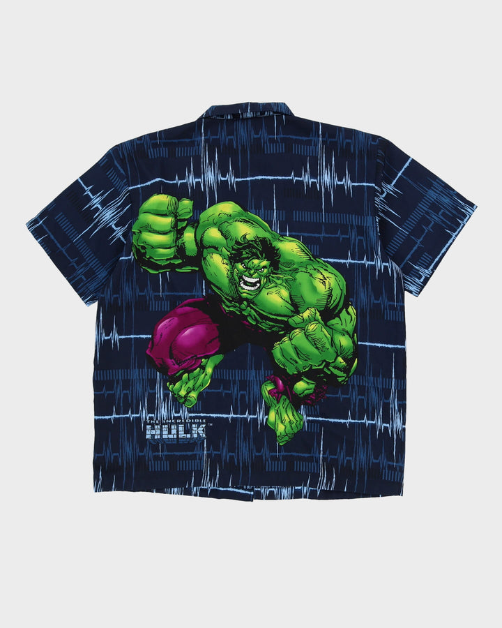00s Y2K Hulk Marvel Blue / Green Short-Sleeve Shirt - XL