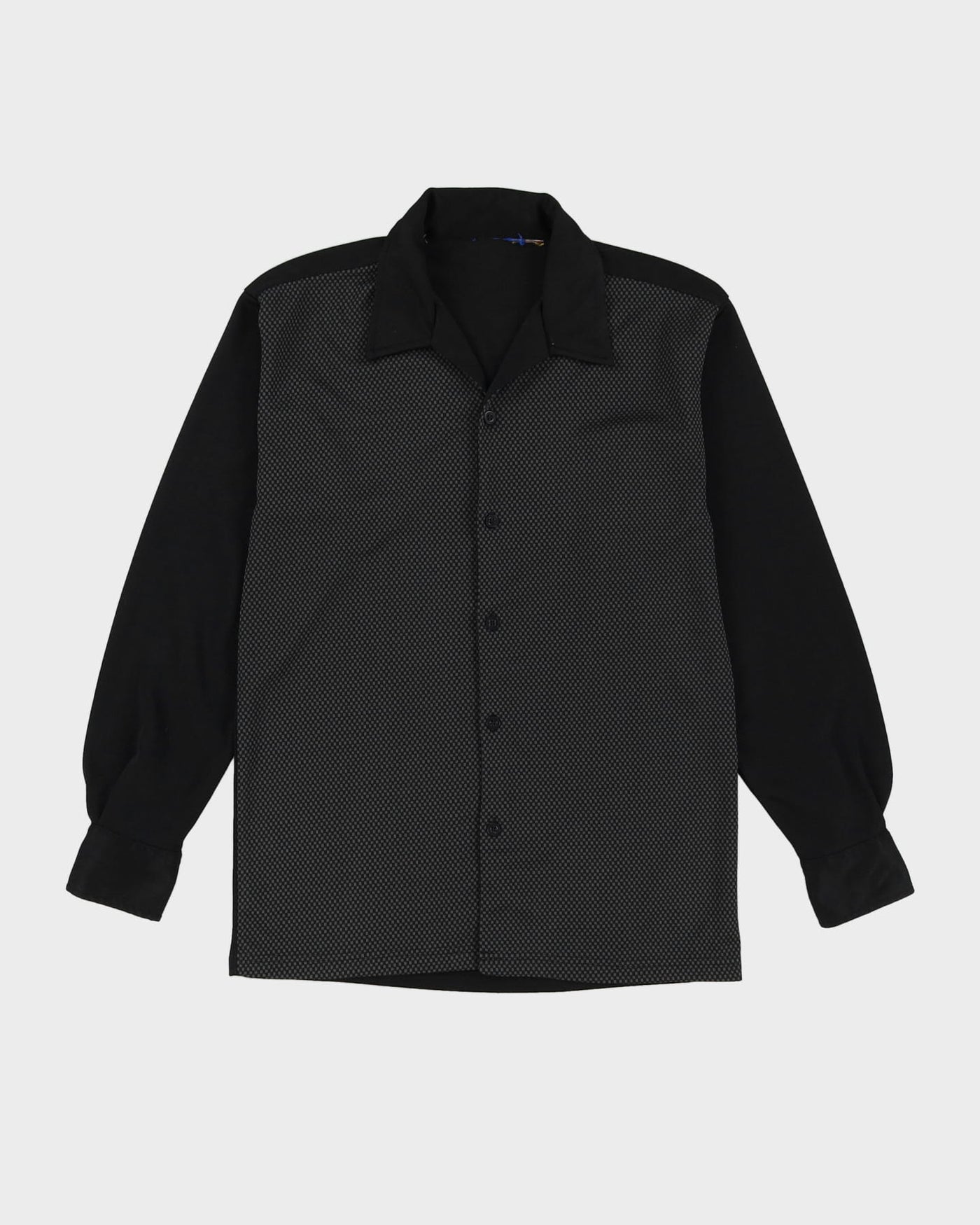 Vintage 70s Black Patterned Long-Sleeve Shirt - M