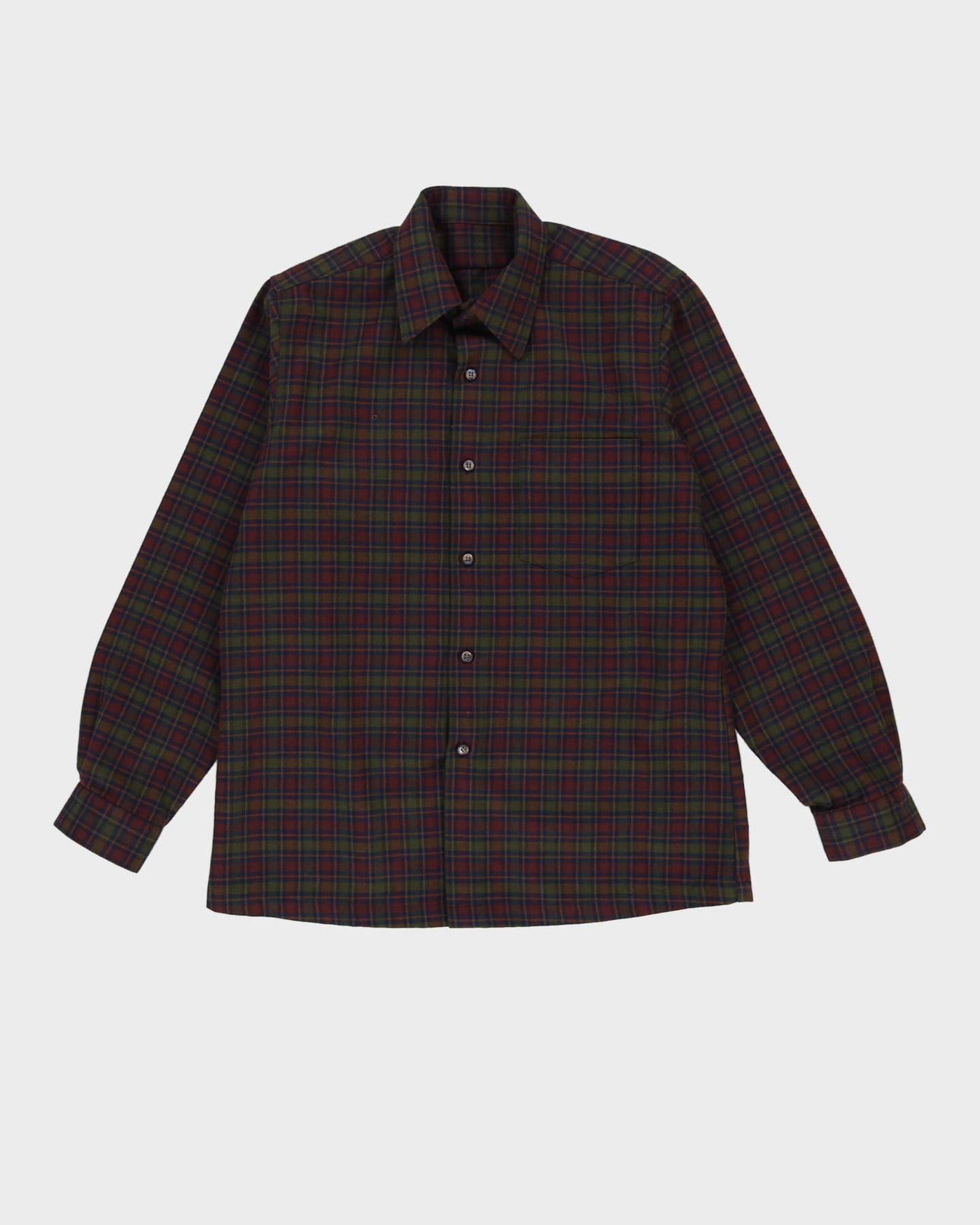 Vintage 80s Green / Burgundy Check Patterned Flannel Shirt - L