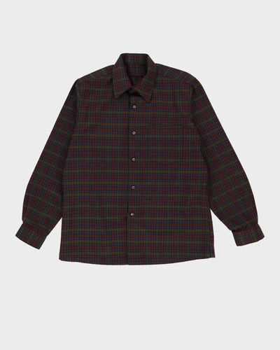 Vintage 80s Green / Burgundy Check Patterned Flannel Shirt - L