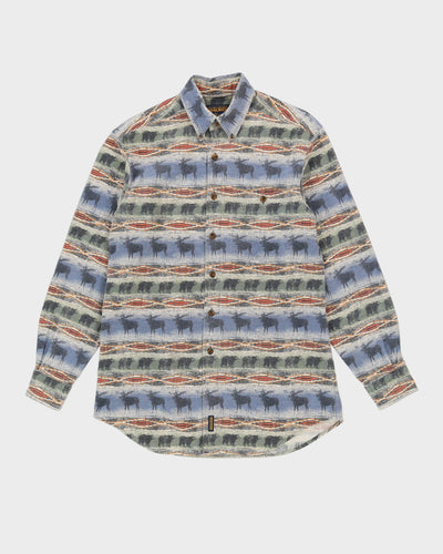 Woolrich Blue Horse Patterned Western Flannel Shirt - M