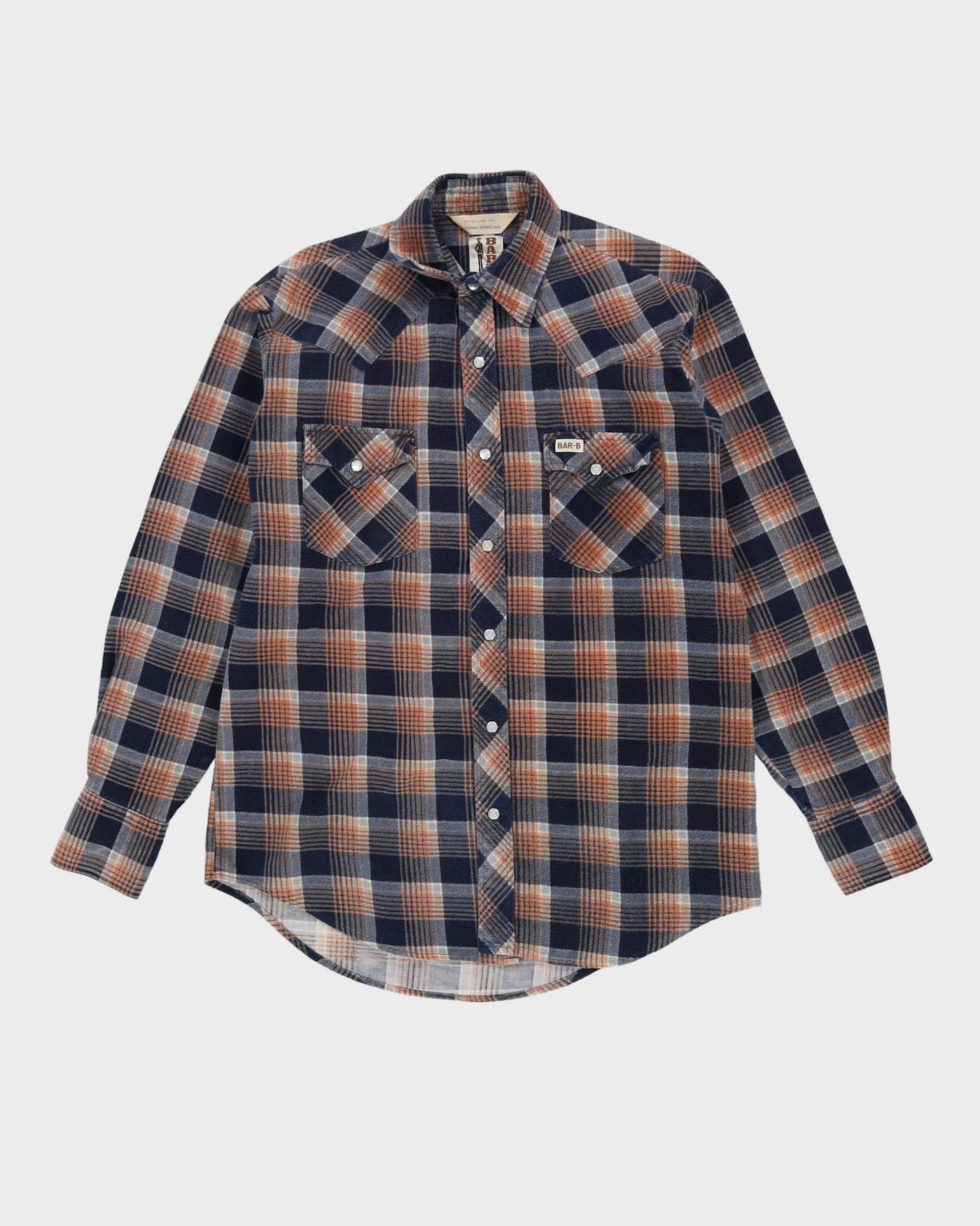 Blue Check Patterned Western Flannel Shirt - L