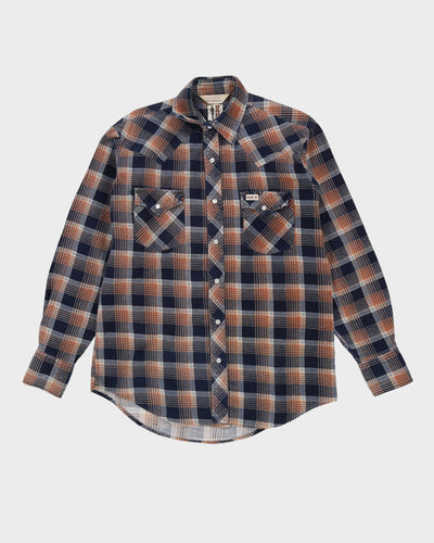 Blue Check Patterned Western Flannel Shirt - L
