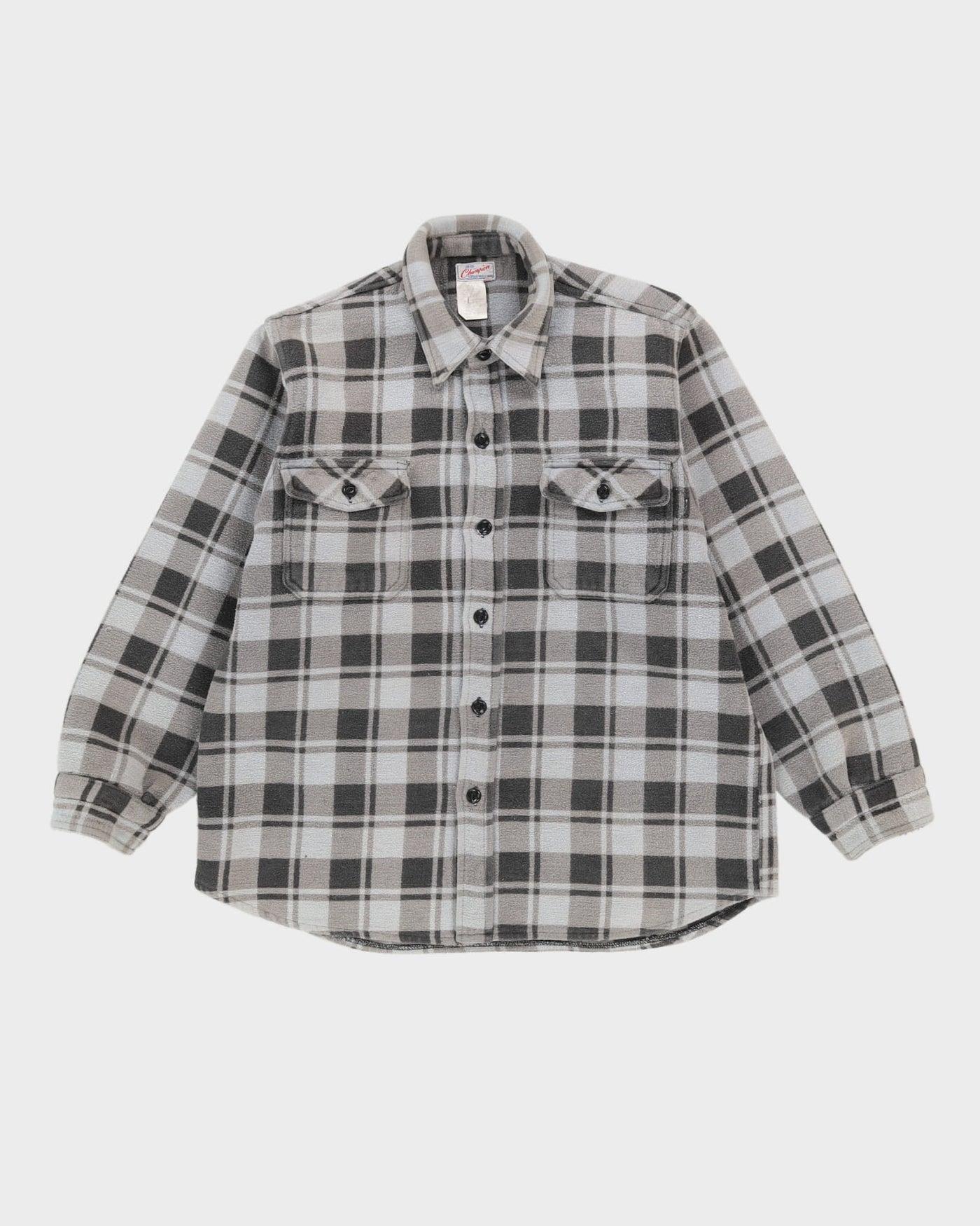 Vintage 70s Champion Grey Check Long-Sleeve Flannel Shirt - S