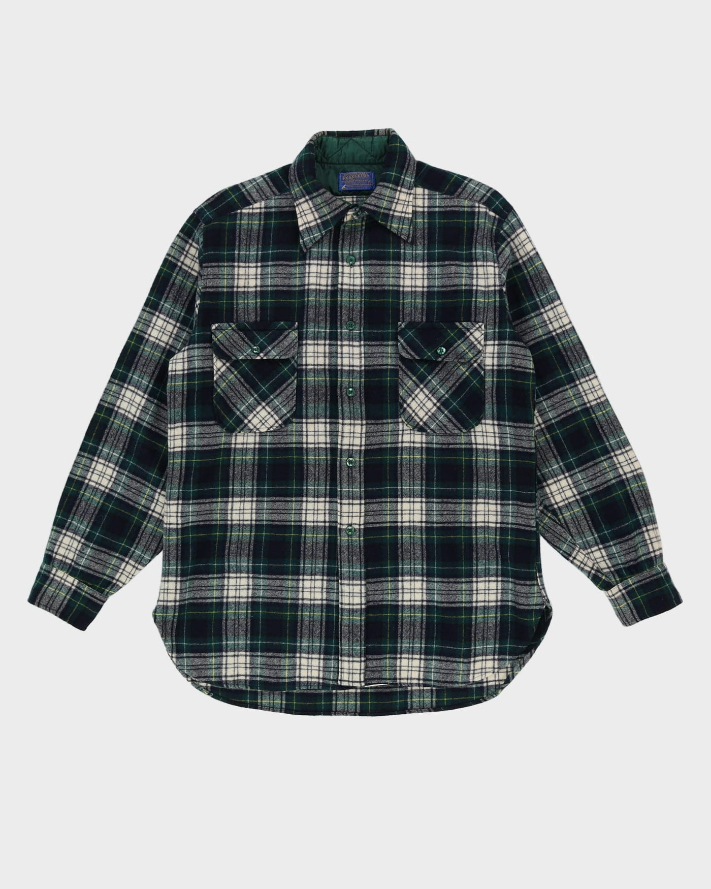Vintage 80s Pendleton Green Check Long-Sleeve Flannel Shirt - L