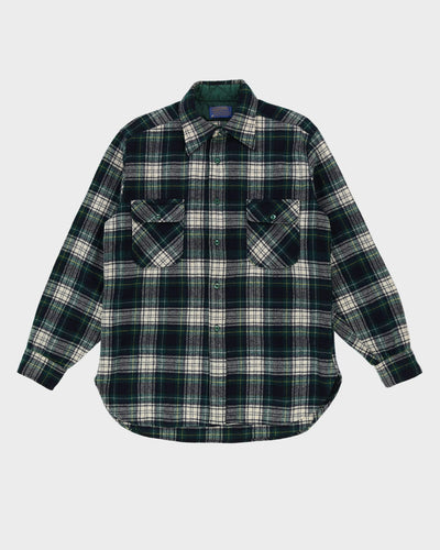 Vintage 80s Pendleton Green Check Long-Sleeve Flannel Shirt - L