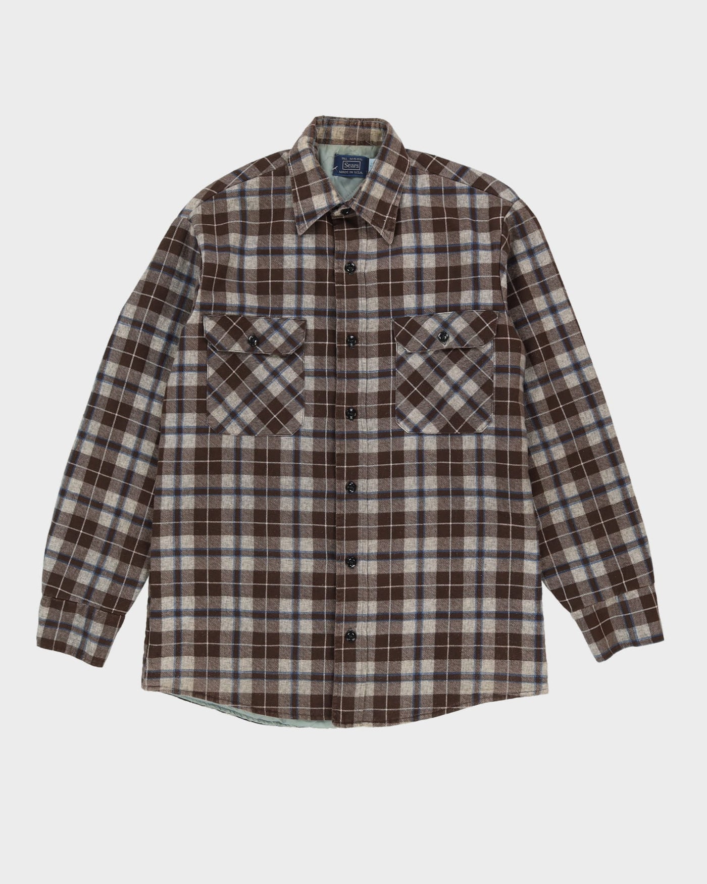 Vintage 80s Sears Brown Padded Flannel Shirt - L / XL