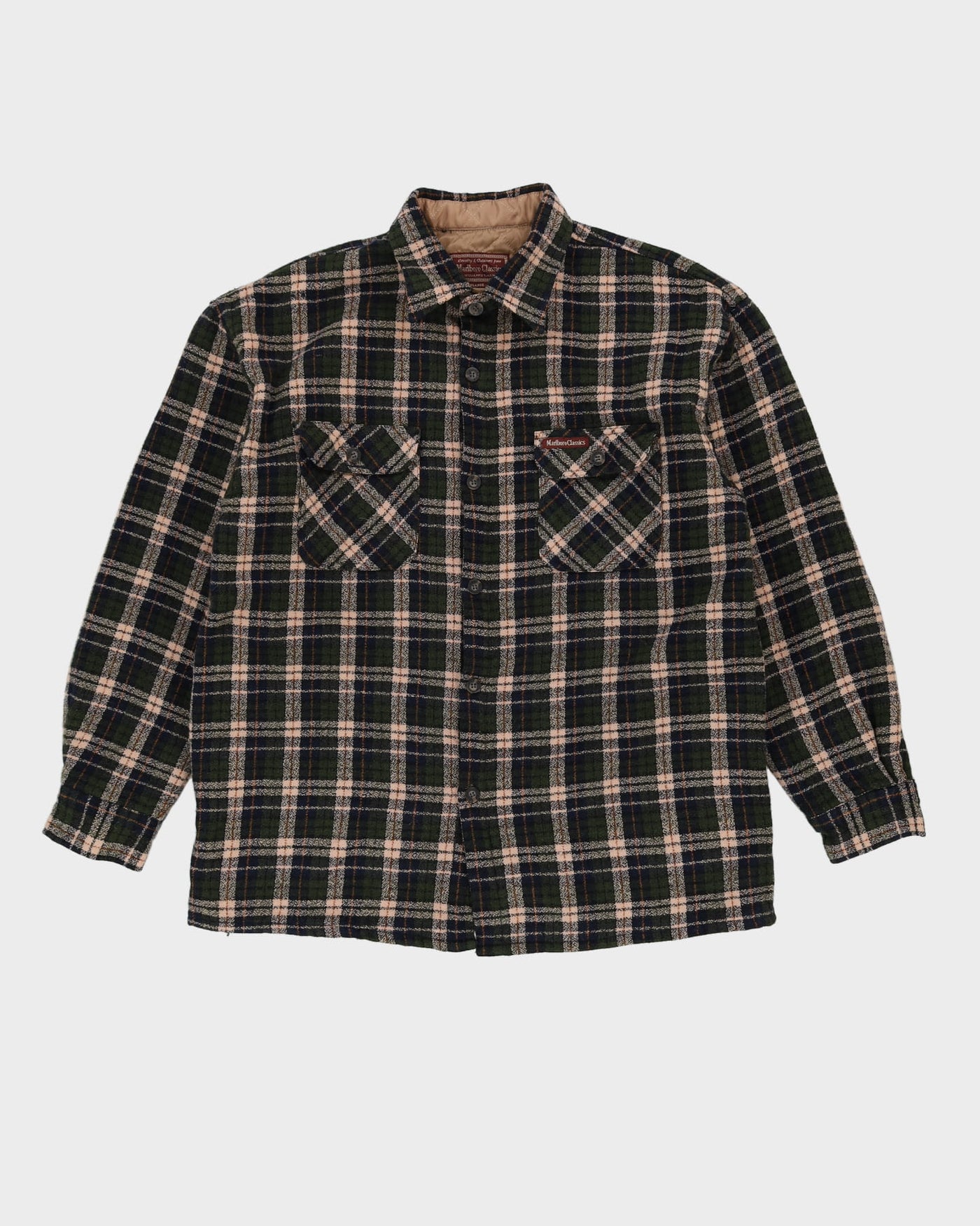 Vintage 90s Marlboro Classics Green Padded Flannel Shirt - XL