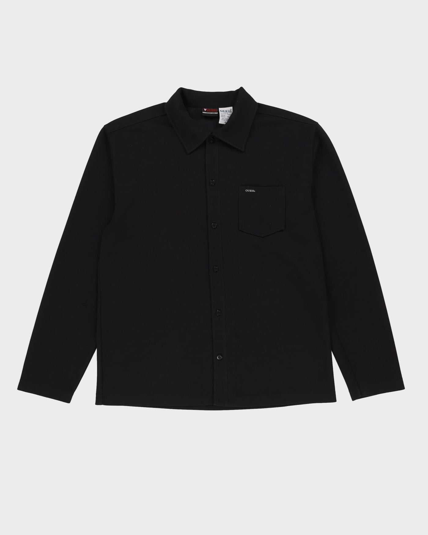 Vintage 90s Guess Black Polyetster Long-Sleeve Shirt - XL