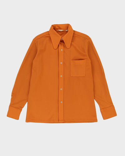 Vintage 70s Orange Polyester Long-Sleeve Shirt - L