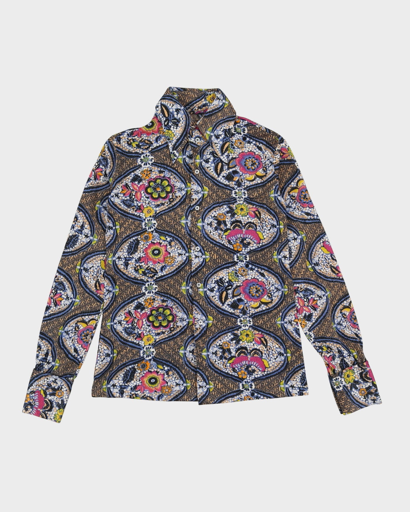 Vintage 1970s Blue Patterned Shirt - XS