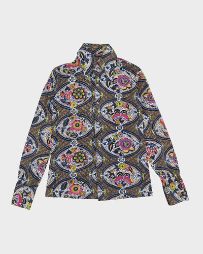 Vintage 1970s Blue Patterned Shirt - XS