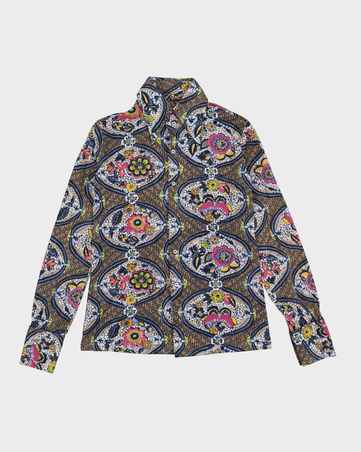 Vintage 1970s Blue Patterned Shirt - XS