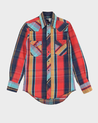 Wrangler Blue Orange Checked Flannel Shirt - S