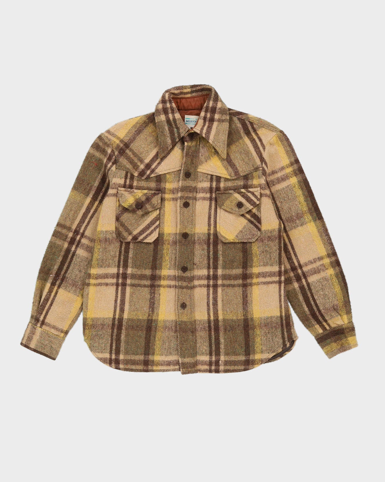 Vintage 1970s Beige Checked Work Shirt - M / L