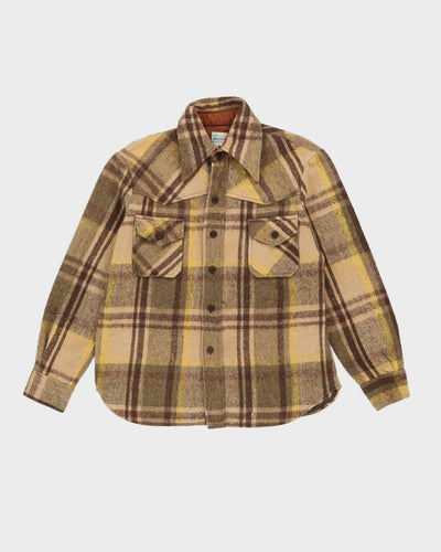 Vintage 1970s Beige Checked Work Shirt - M / L