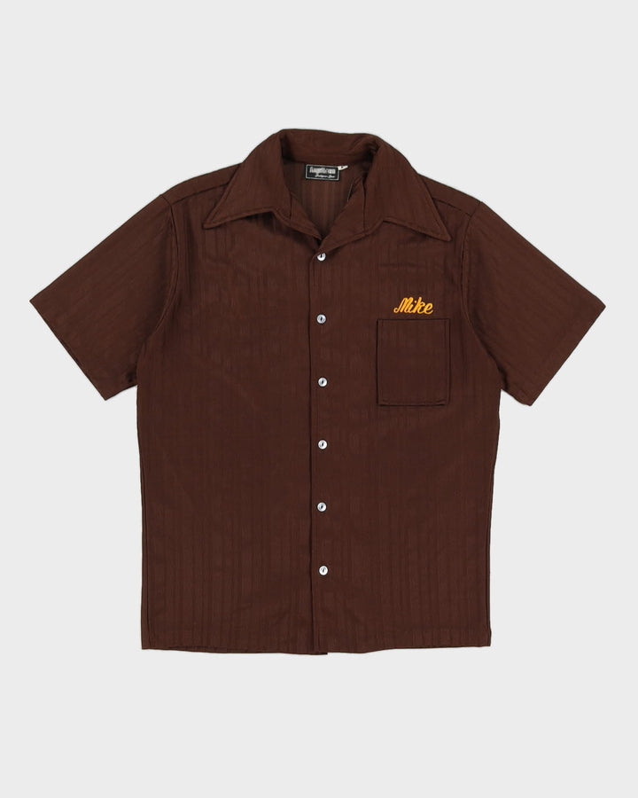 Vintage 70s Angeltown Brown Bowling Shirt - M