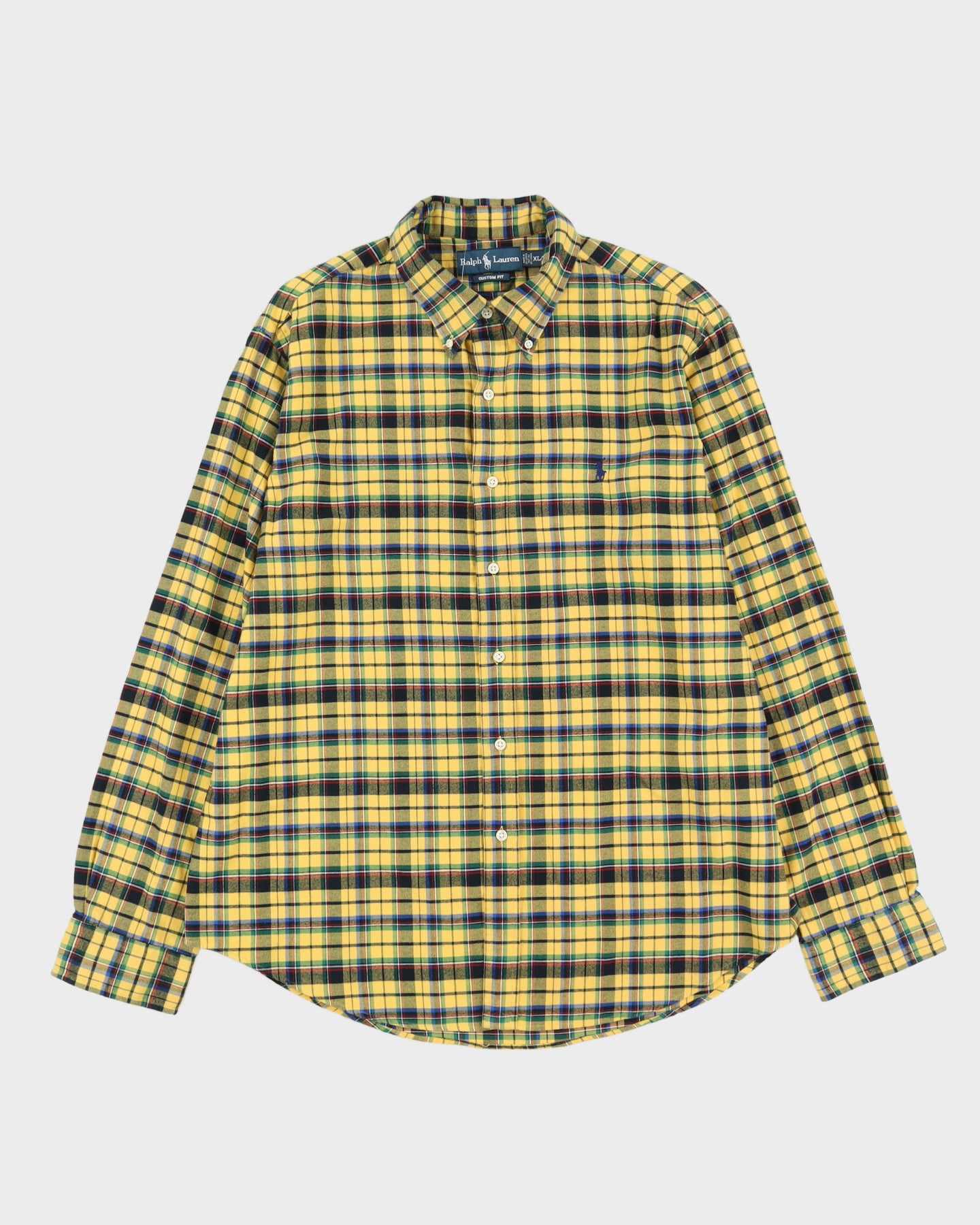 Vintage 90s Ralph Lauren Yellow Check Patterned Flannel Shirt - XL