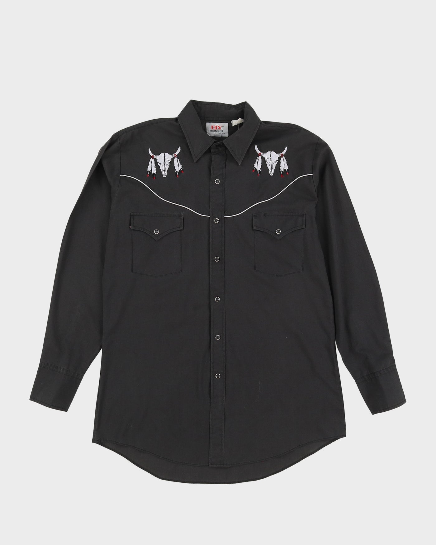Vintage 90s Ely Diamond Black Western Shirt - M