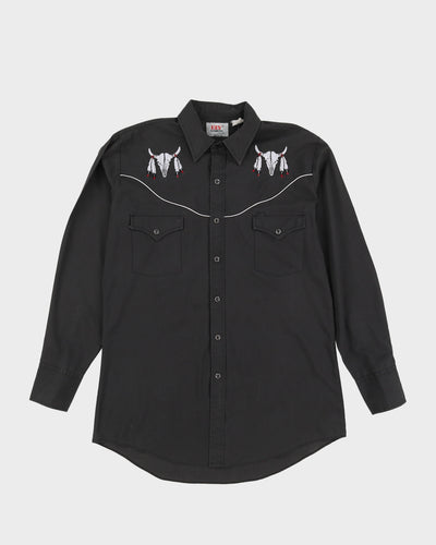 Vintage 90s Ely Diamond Black Western Shirt - M