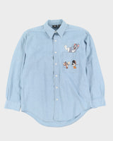 00s Warner Bros Blue Embroidered Tom &amp; Jerry Blue Denim Shirt - S