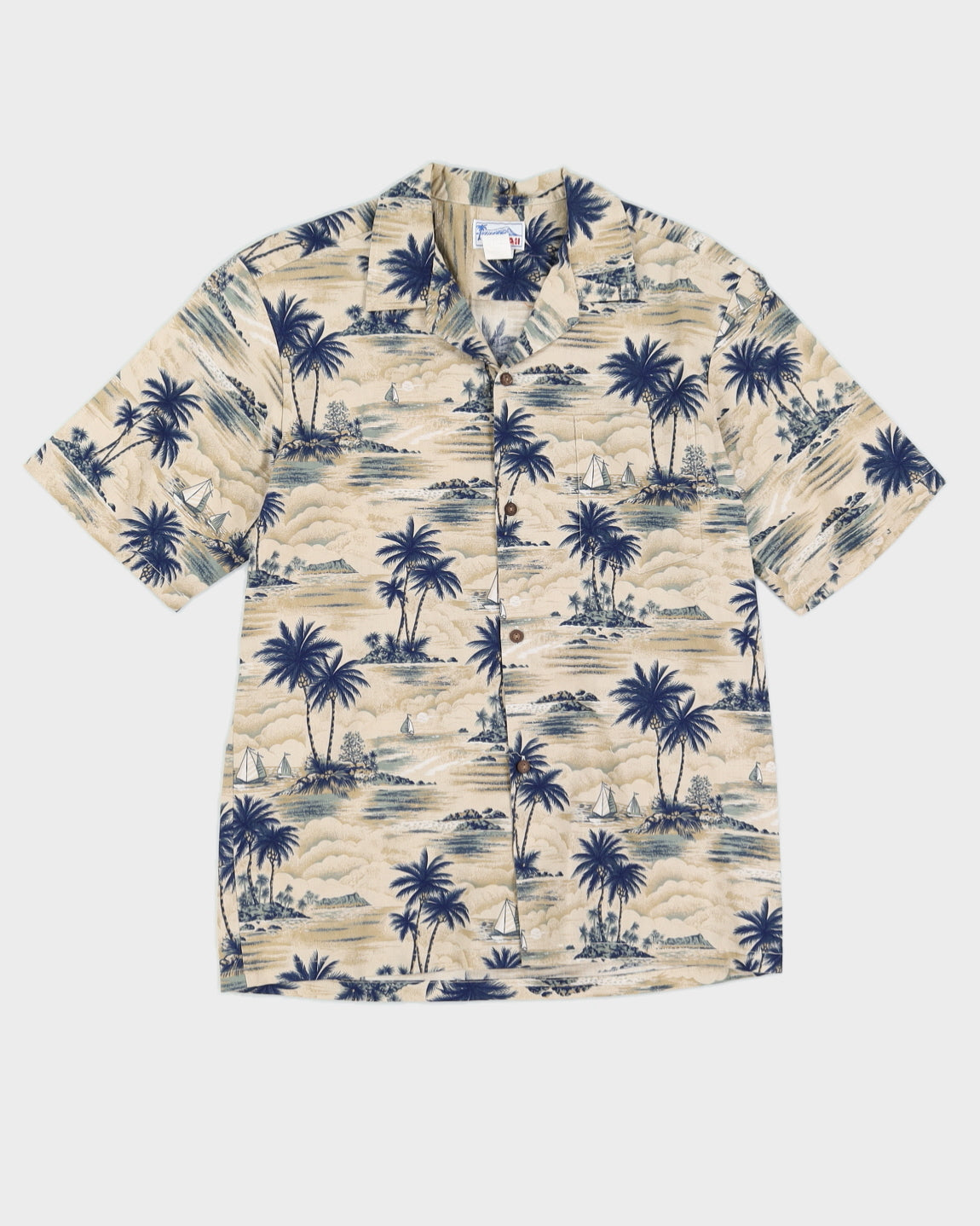 Beige Patterned Hawaiian Shirt - M