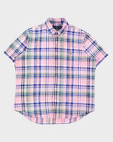 Ralph Lauren Pink &amp; Blue Check Short Sleeve Shirt - L