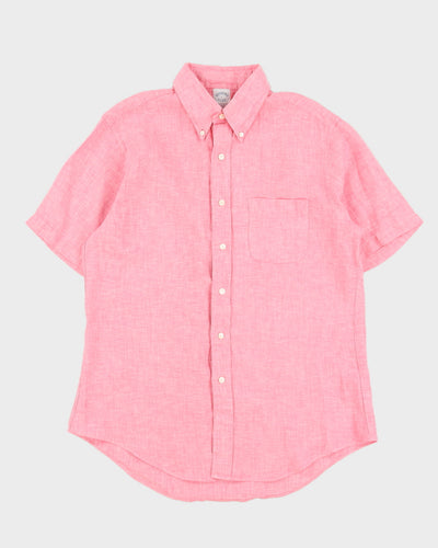 Brooks Brothers Pink Linen Short Sleeve Shirt - L