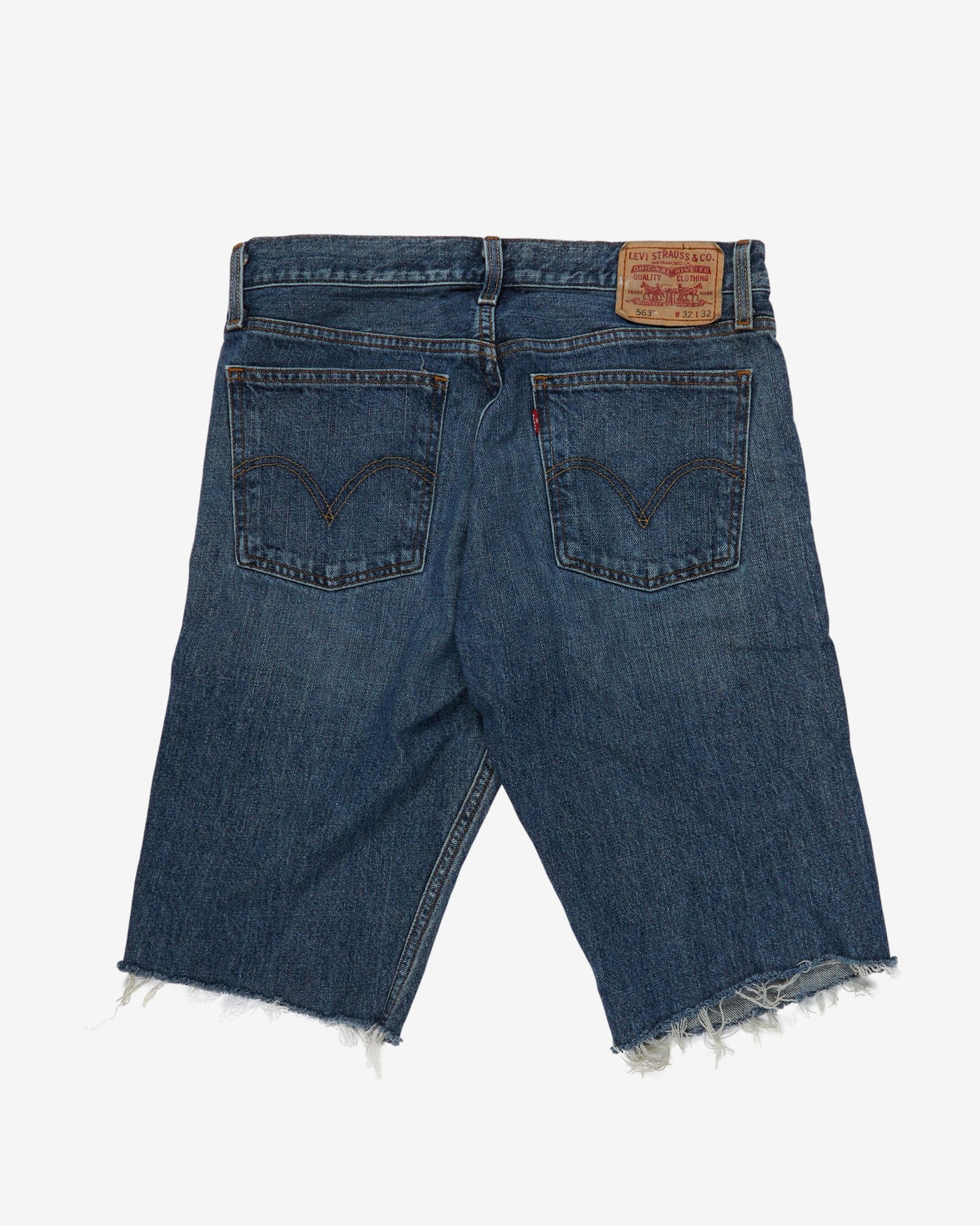 Levi's 563 Blue Denim Frayed Shorts - W32