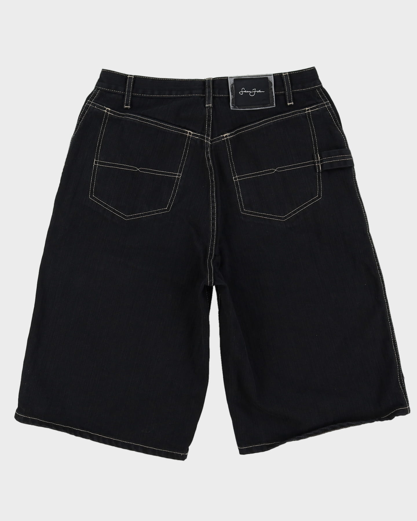00s Y2K Sean John Baggy Contrast Stitch Black Denim Shorts - W30