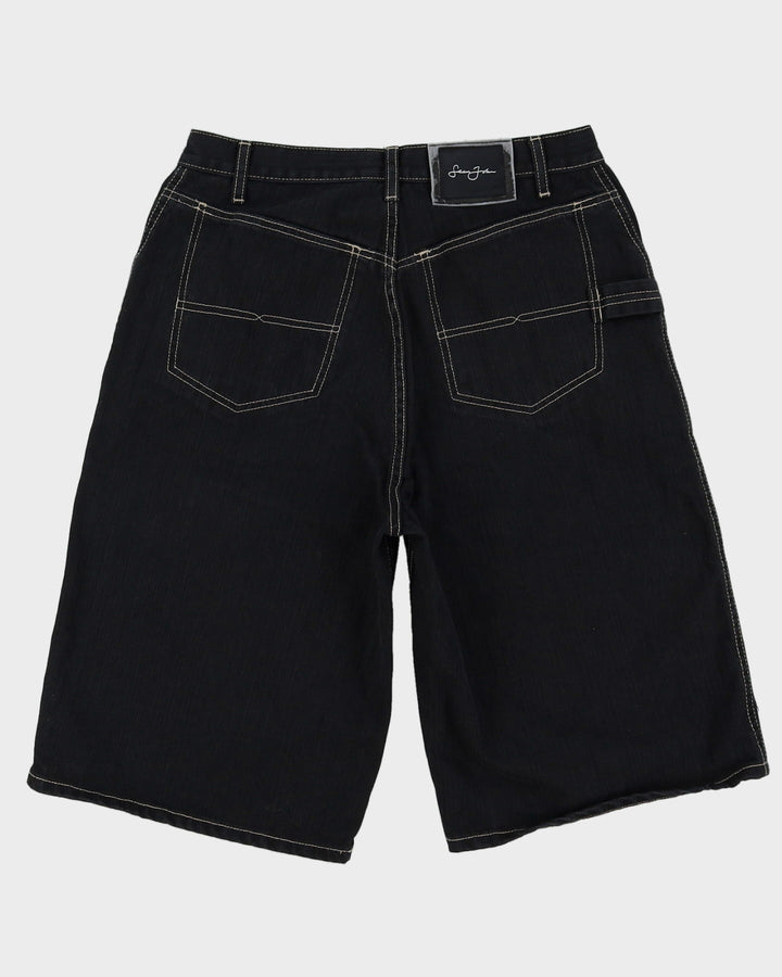 00s Y2K Sean John Baggy Contrast Stitch Black Denim Shorts - W30