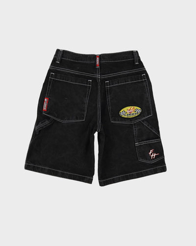 00s Y2K Flamehead Contrast Stitch Black Denim Shorts - W32