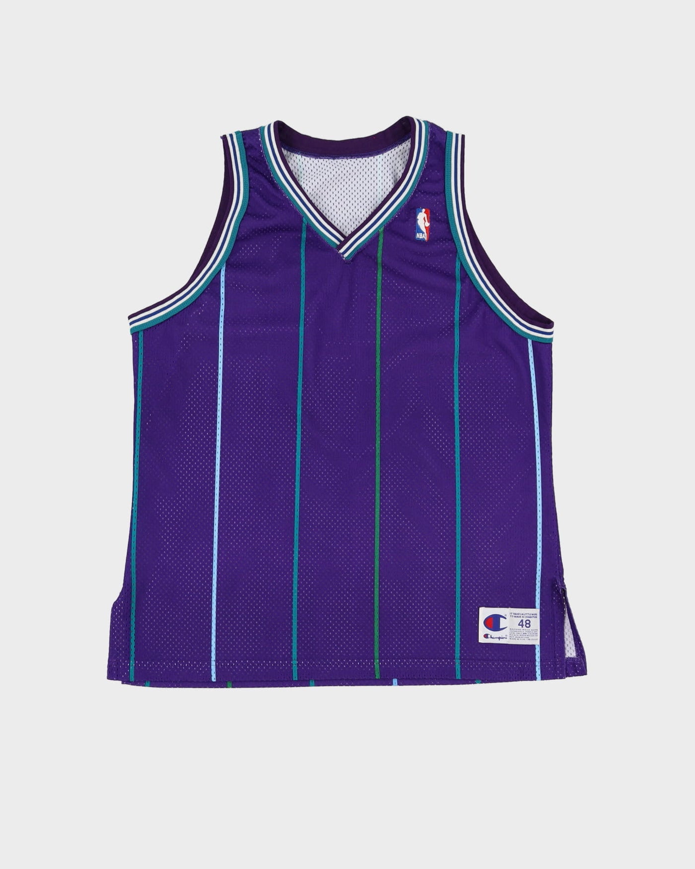 90s Champion Charlotte Hornets Purple Striped NBA Basketball Training Jersey - XL