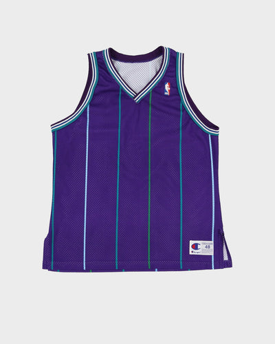 90s Champion Charlotte Hornets Purple Striped NBA Basketball Training Jersey - XL