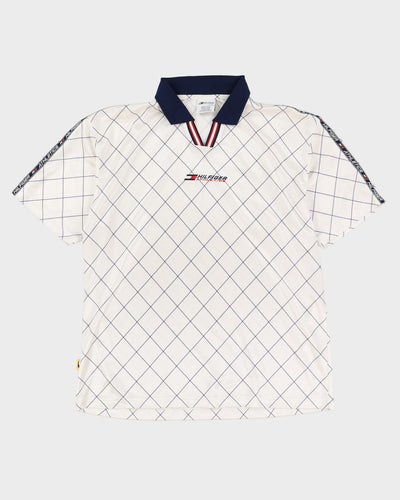 90s Tommy Hilfiger Athletics White / Blue Patterned Football Shirt / Jersey - XL
